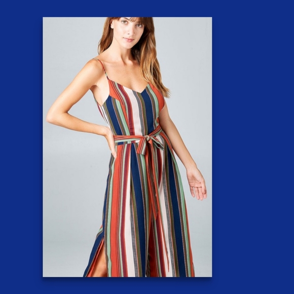 Striped Jumpsuit Multicolor Designer Rainbow Go to NEW listing - Picture 6 of 9